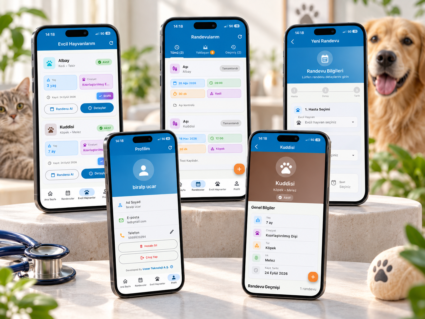 Pet owner app: pets, appointments, a new appointment and profile